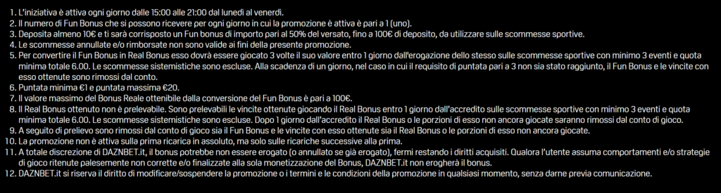 Promo Bonus Giornaliero Daznbet Regole